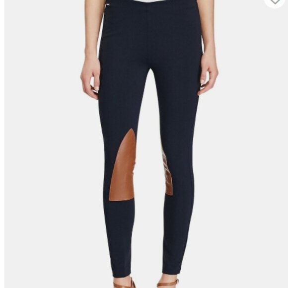 NEW, Polo Ralph Lauren Navy Riding Leggings Leather Patches - Picture 2 of 7